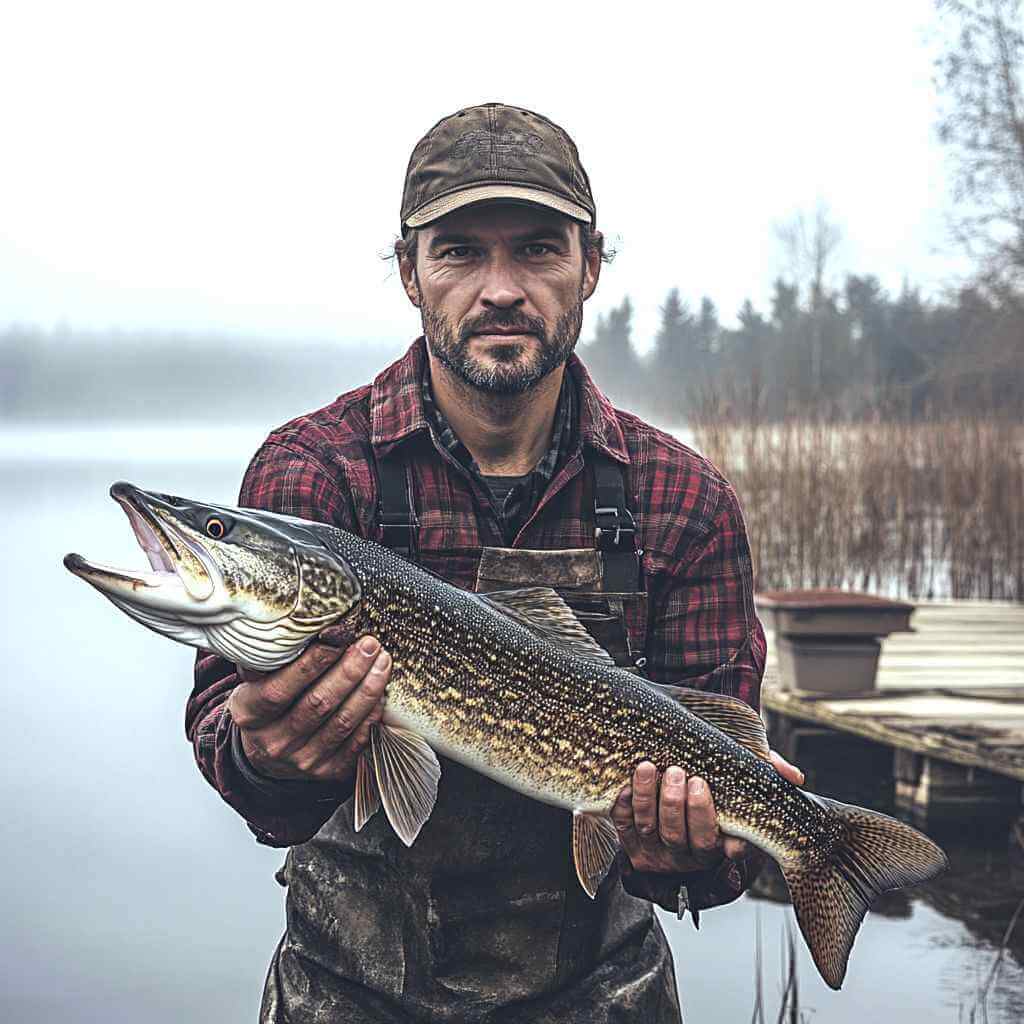 Professional fishing guide standing on an Irish lakeshore with rod